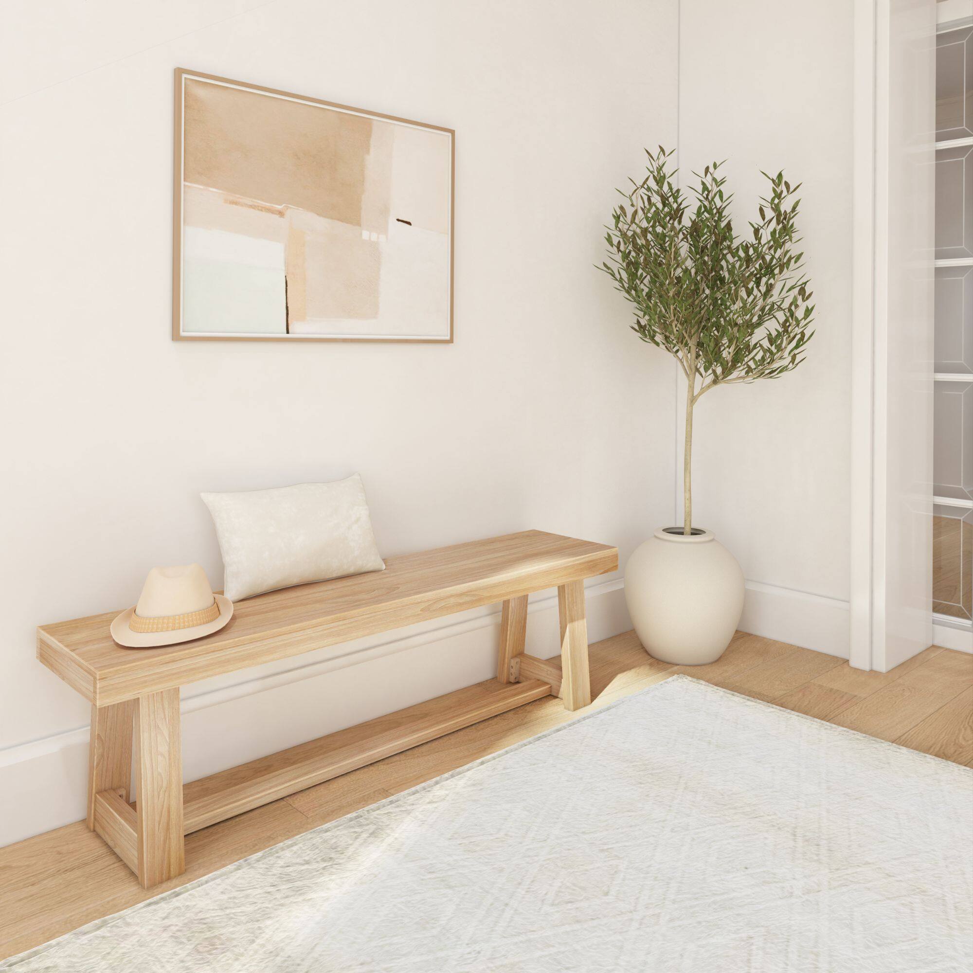 Alt View 3. Plank+Beam - Classic Dining Room Bench (60in / 1520mm), Blonde Wirebrush - Blonde Wirebrush.