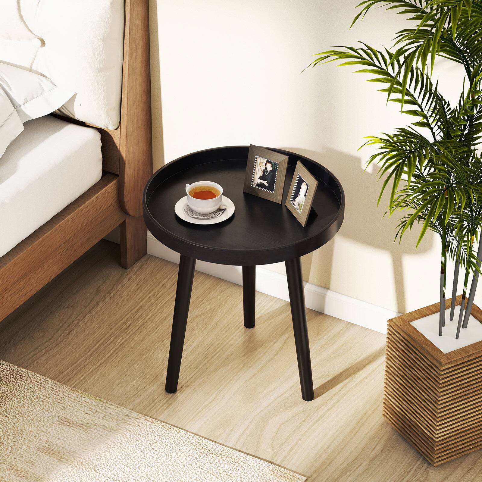 Alt View 3. Costway - Costway 2PCS Round Side Table Sofa Coffee End Accent Table Nightstand Home Furniture - Black.