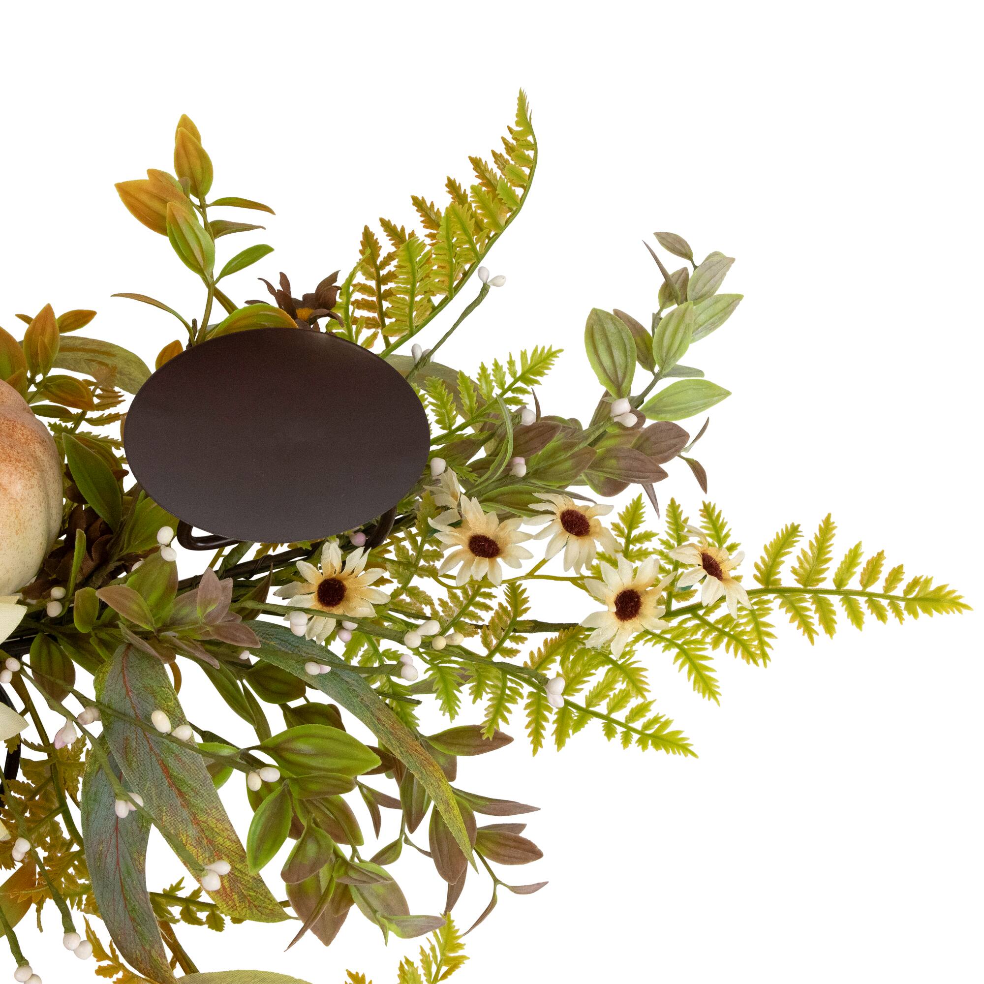 Alt View 5. Northlight - Sunflowers and Pumpkins Fall Harvest Triple Pillar Candleholder - 28" - Green.