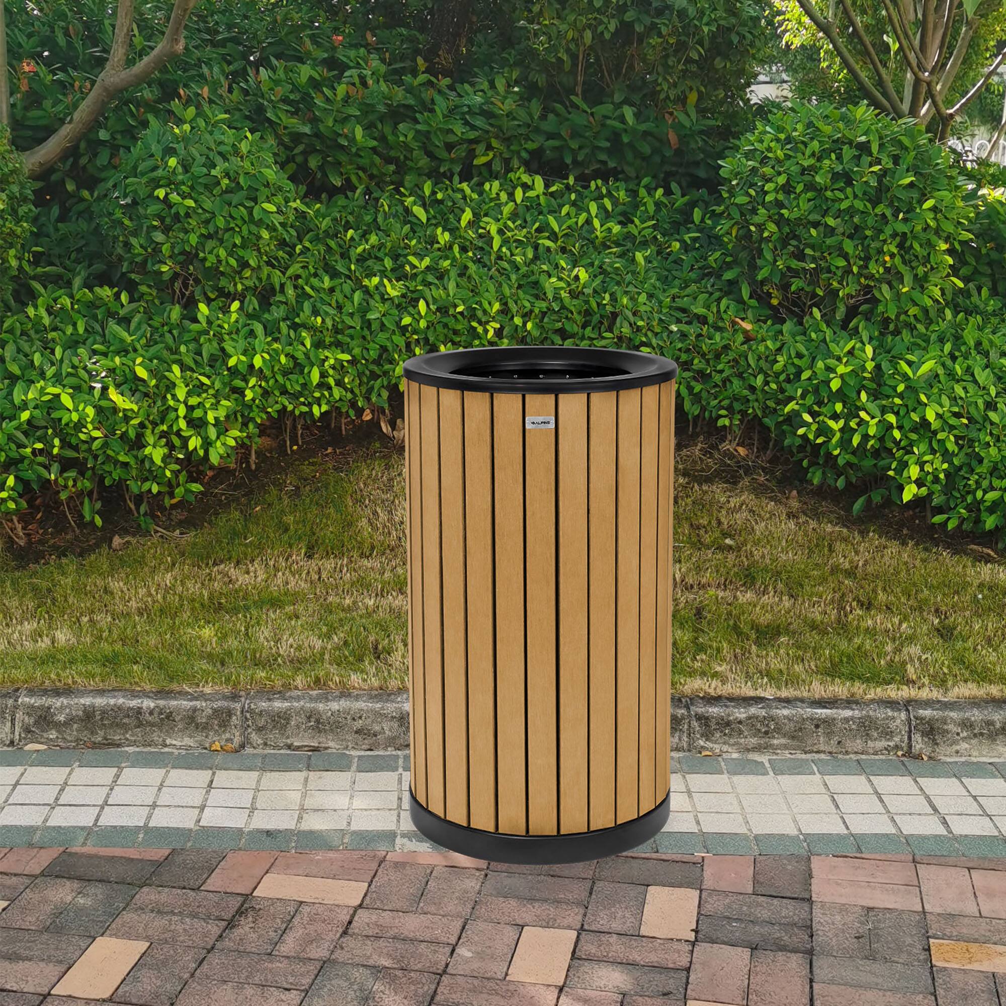 Alt View 9. Alpine Industries - 32 Gallon Outdoor Trash Can with Slatted Panels - Cedar.