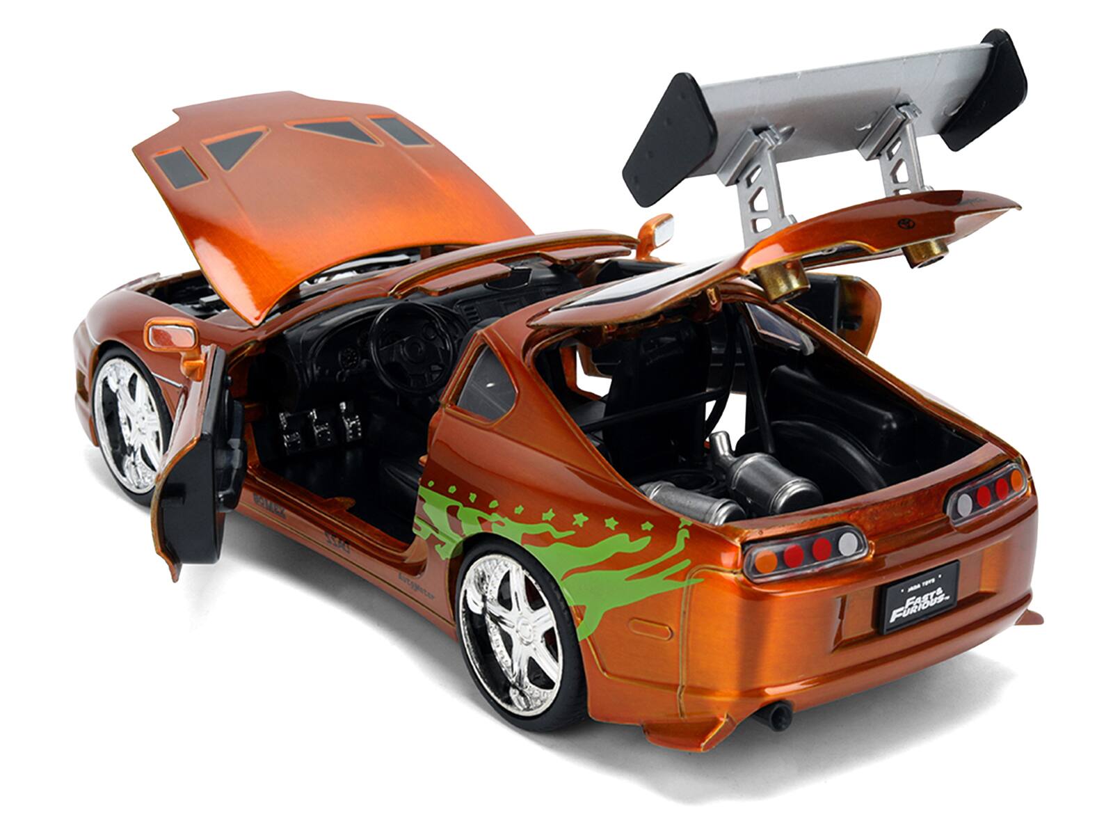 Alt View 3. Jada - Brian's Toyota Supra Orange Color Brush Finish 25 Years Anniversary "The Fast & the Furious" 2001 1/24 Model Car by Jada - Multicolor.