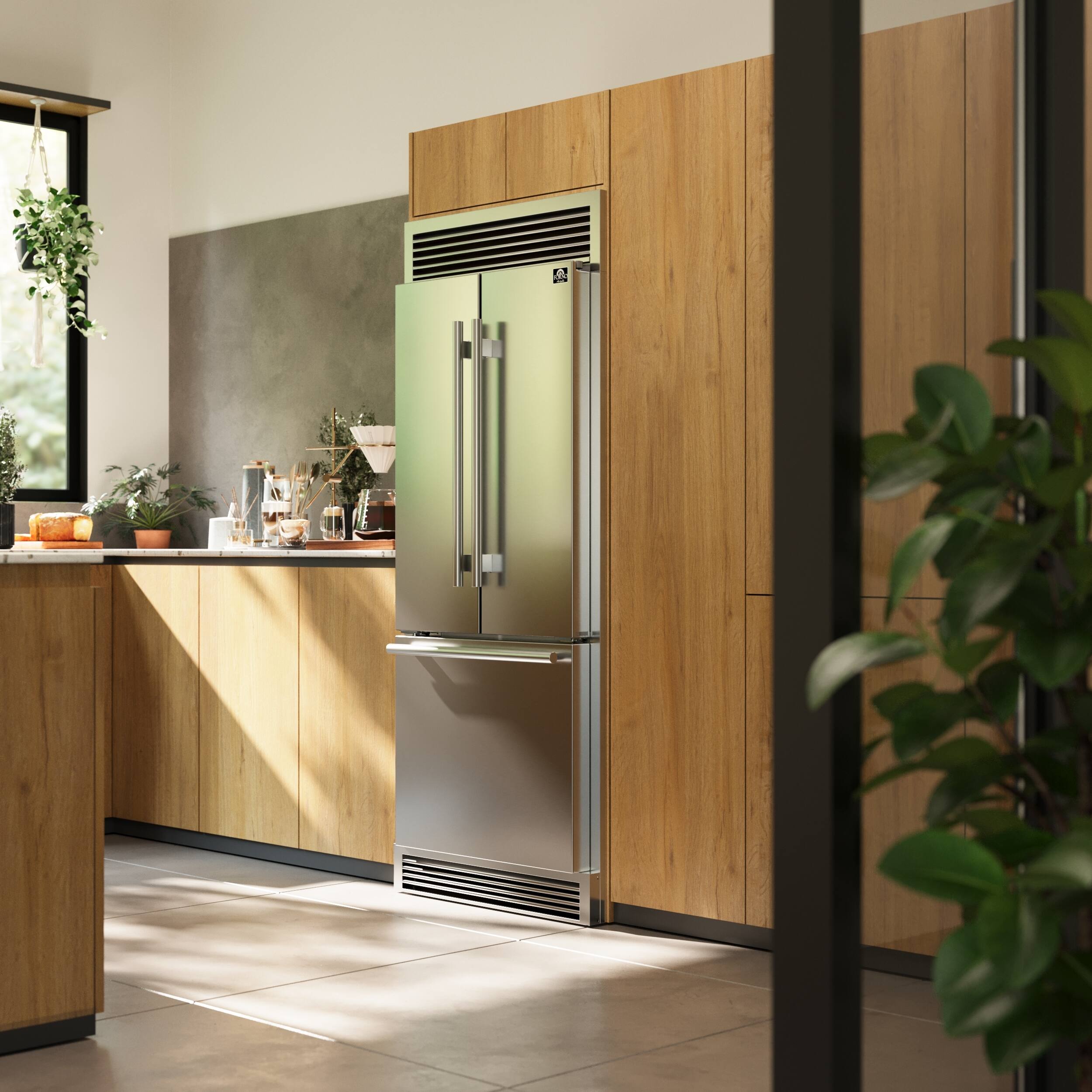 Alt View 12. Forno Appliances - Gallipoli 17.5 Cu. Ft. Freestanding French Door Refrigerator with Decorative Trim Grill - Stainless Steel.