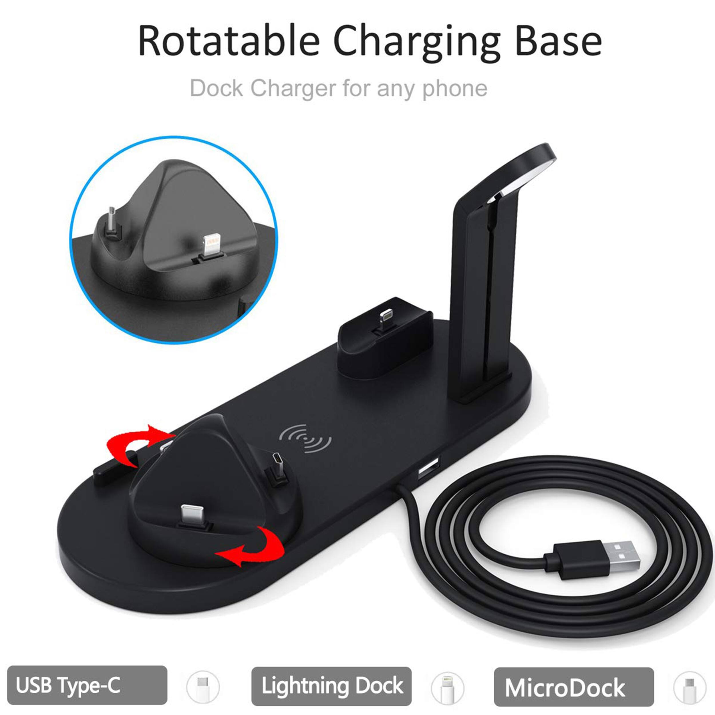 Rotatable Charging Base Dock Charger for any phone USB Type-C Lightning Dock MicroDock