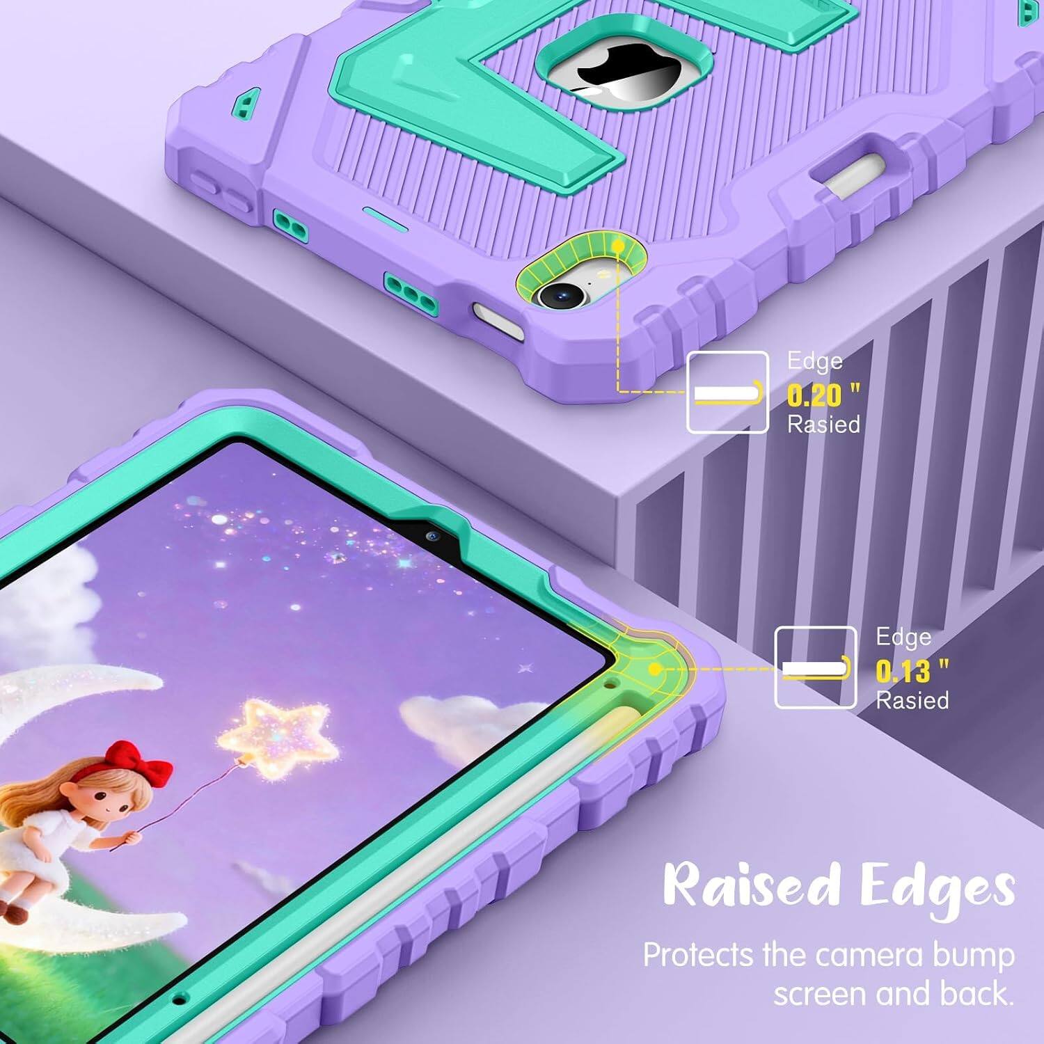 Edge 0.20" Raised  
Edge 0.13" Raised  
Raised Edges Protects the camera bump screen and back.