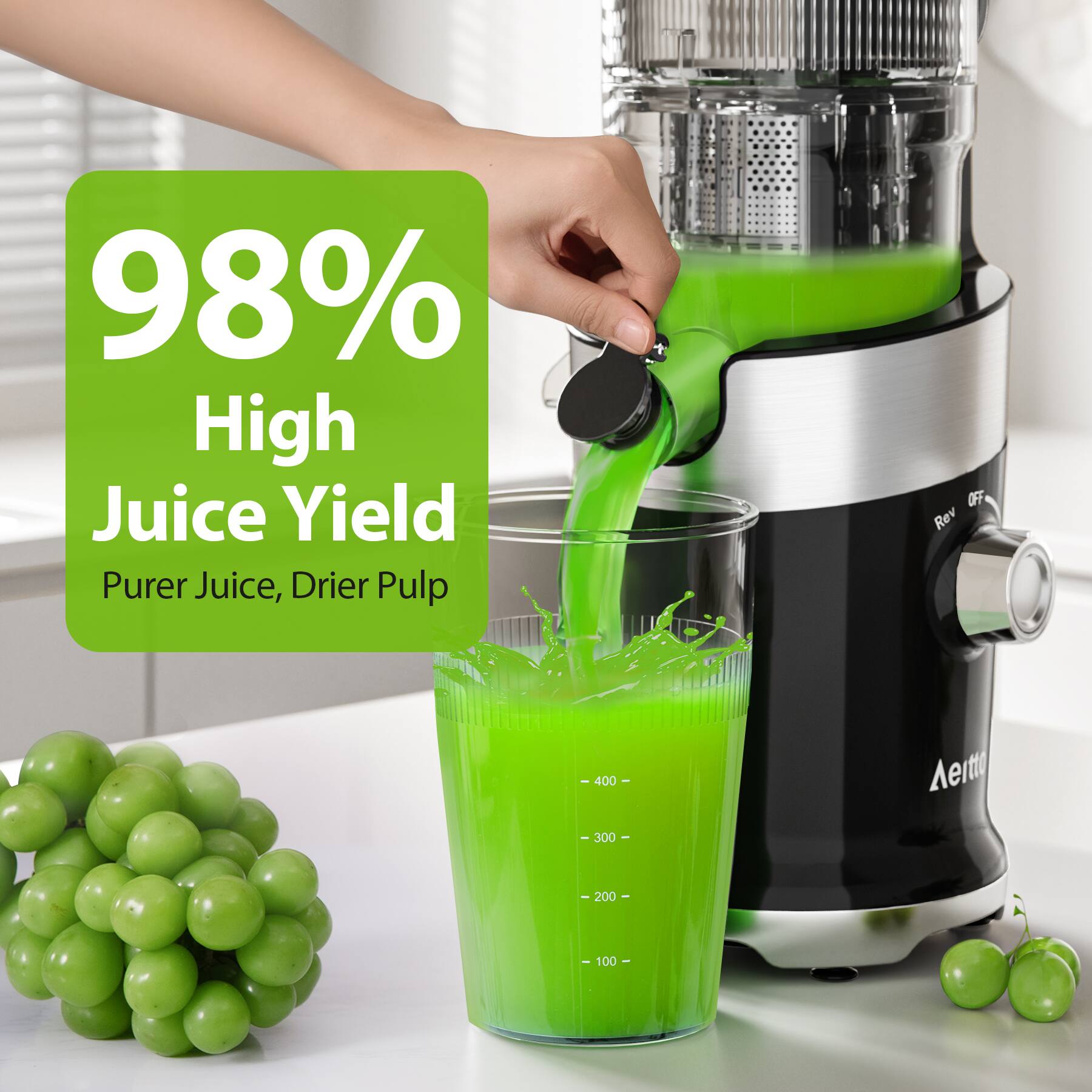98% High Juice Yield, Purer Juice, Drier Pulp.