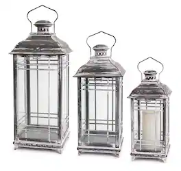 BreeBe - Traditional Grey Metal Lantern (Set of 3) - Grey, White