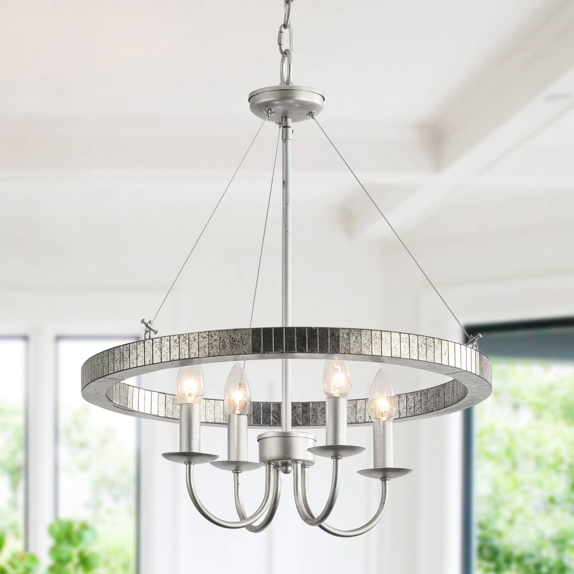 Front. Parrot Uncle - 19.7 in. 4-Light Brushed Nickel Wagon Wheel Candle Style Chandelier - Brushed Nickel.