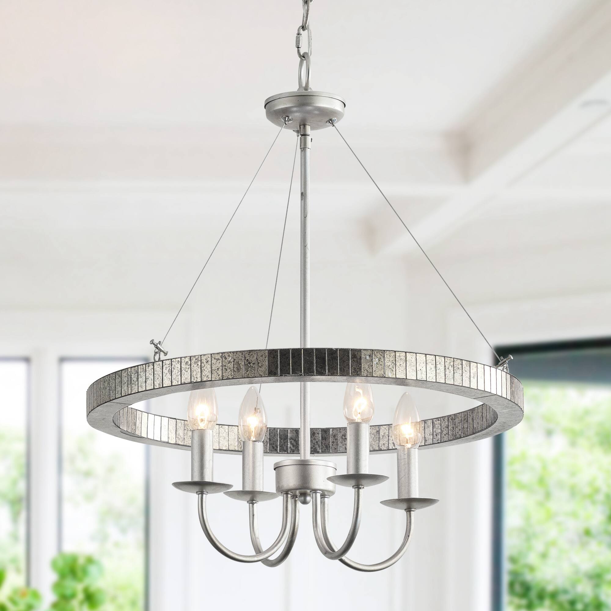 Front. Parrot Uncle - 19.7 in. 4-Light Brushed Nickel Wagon Wheel Candle Style Chandelier - Brushed Nickel.