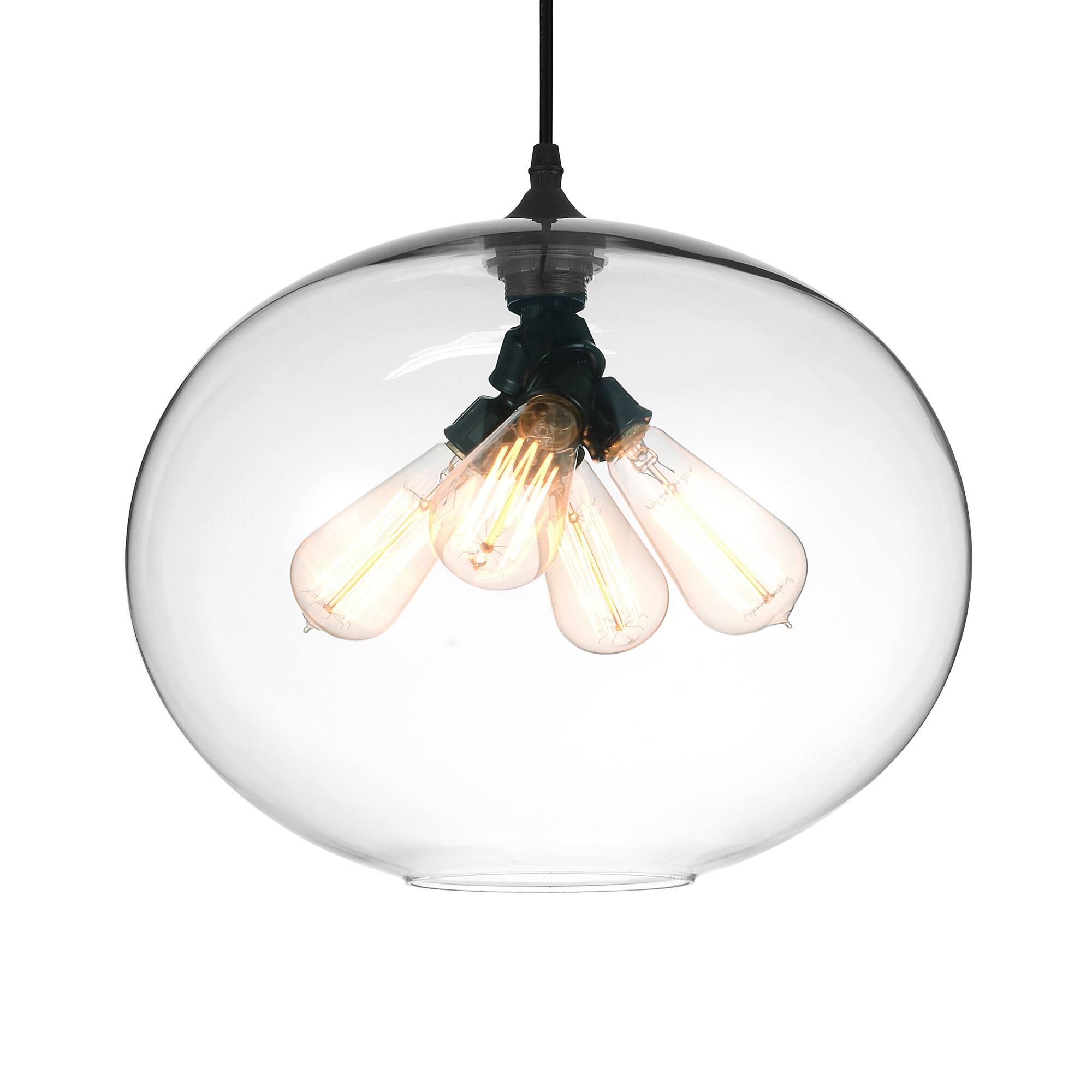 Angle. CWI Lighting - Glass 4 Light Down Pendant With Clear Finish - Black.