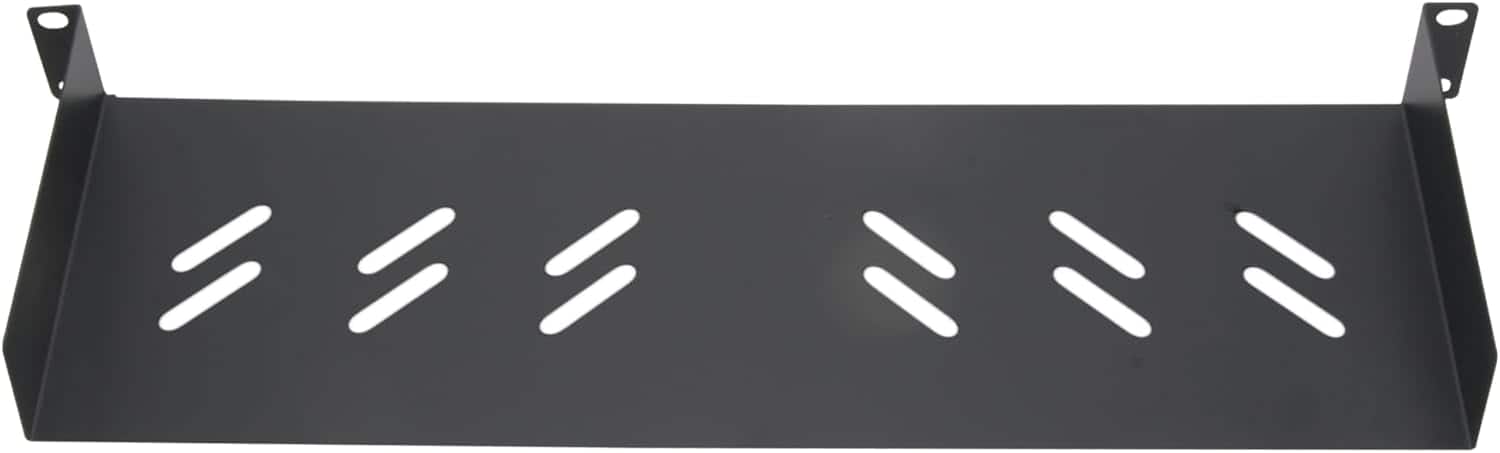 Cables Direct Online - 1U 19" Universal Vented Server Rack Shelf - 6" (150mm) Deep Steel Tray No-Lip, 11 lb Max Capacity - Black