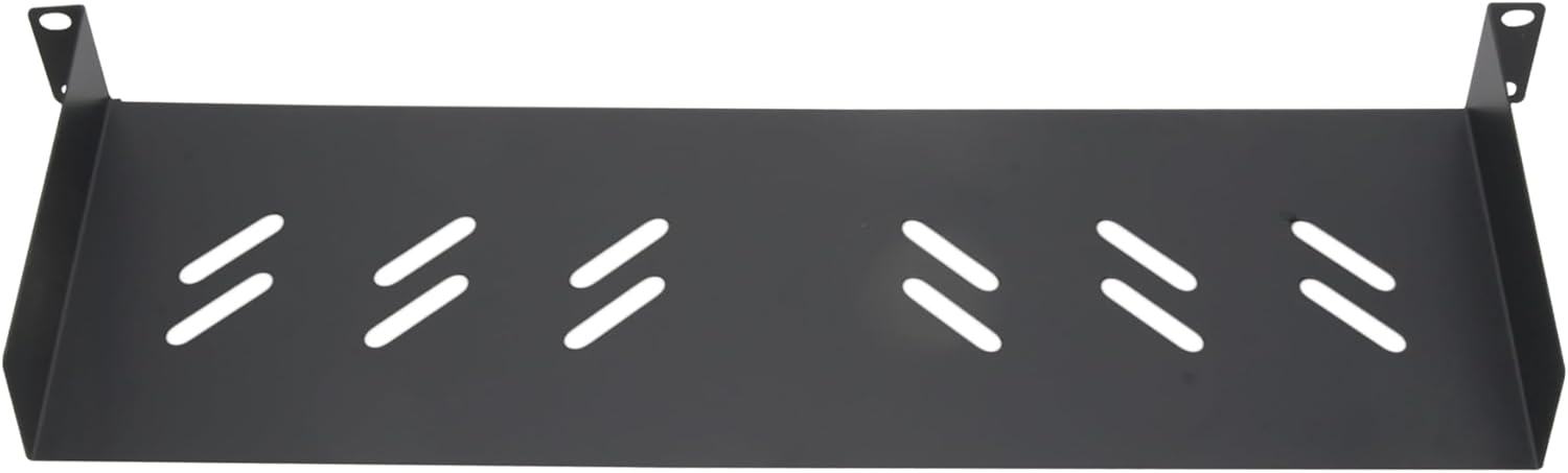 Front. Cables Direct Online - 1U 19" Universal Vented Server Rack Shelf - 6" (150mm) Deep Steel Tray No-Lip, 11 lb Max Capacity - Black.