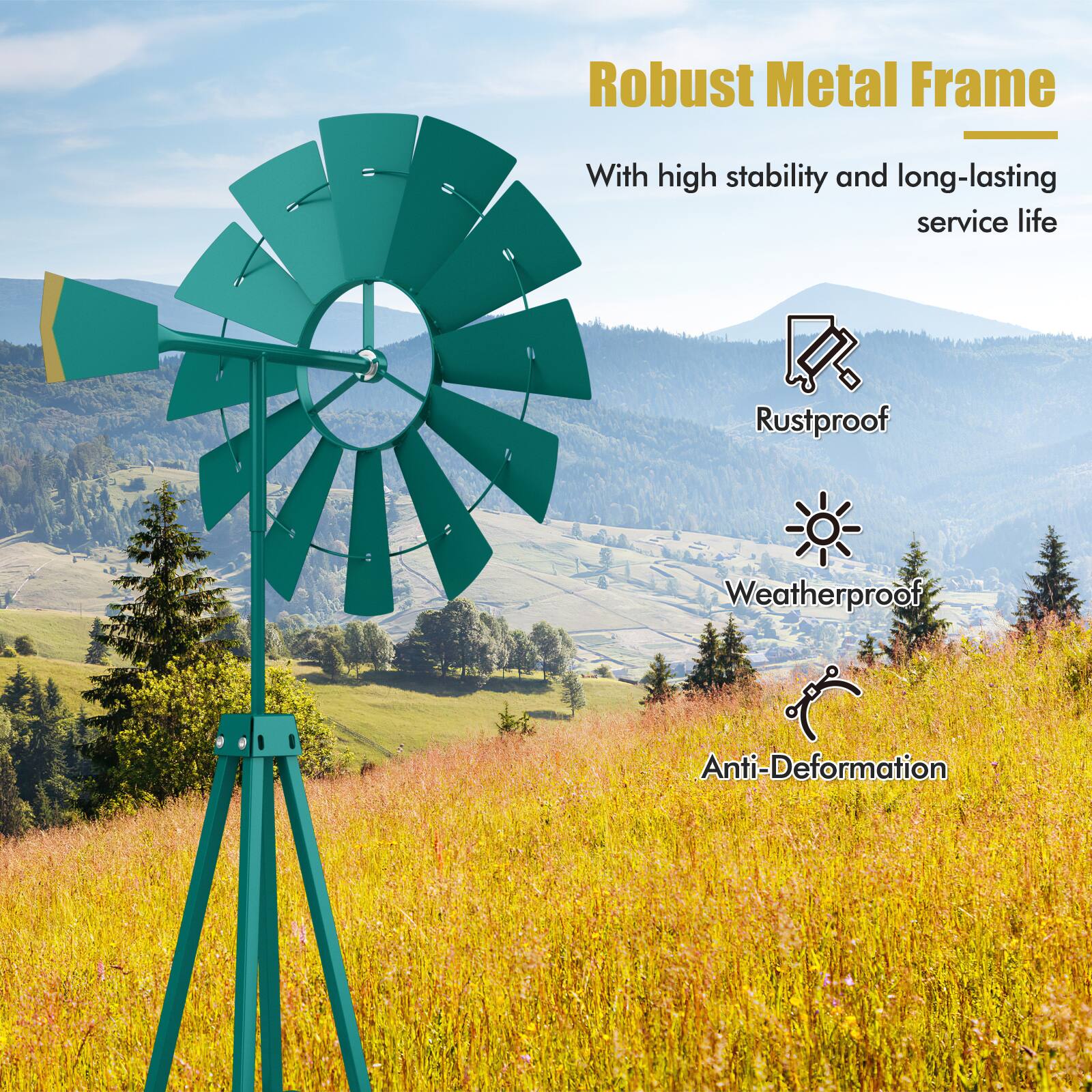 Robust Metal Frame: With high stability and long-lasting service life, rustproof, weatherproof, and anti-deformation.