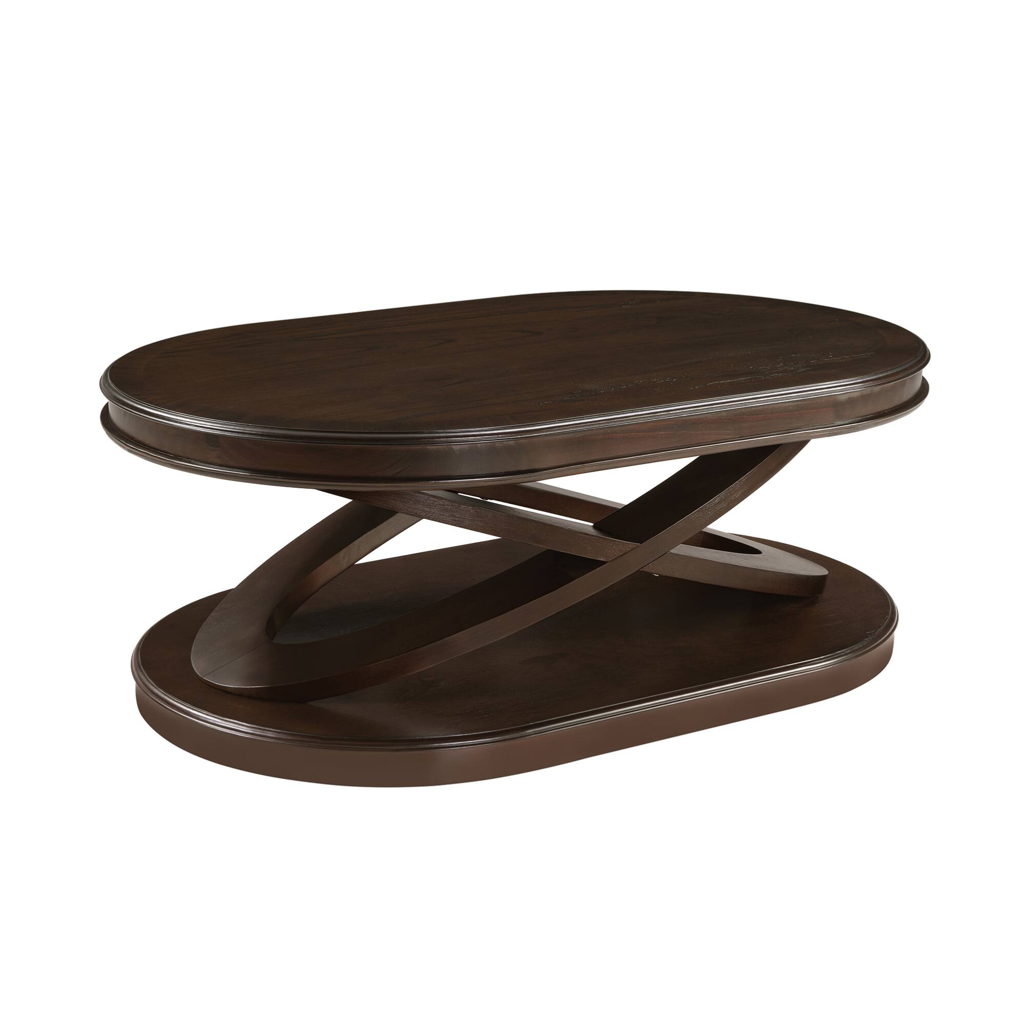 Alt View 5. GOODSILO - Elegant Oval Wood Coffee Table with X-Shaped Base and Open Storage for Living Room and Home Office - Espresso.