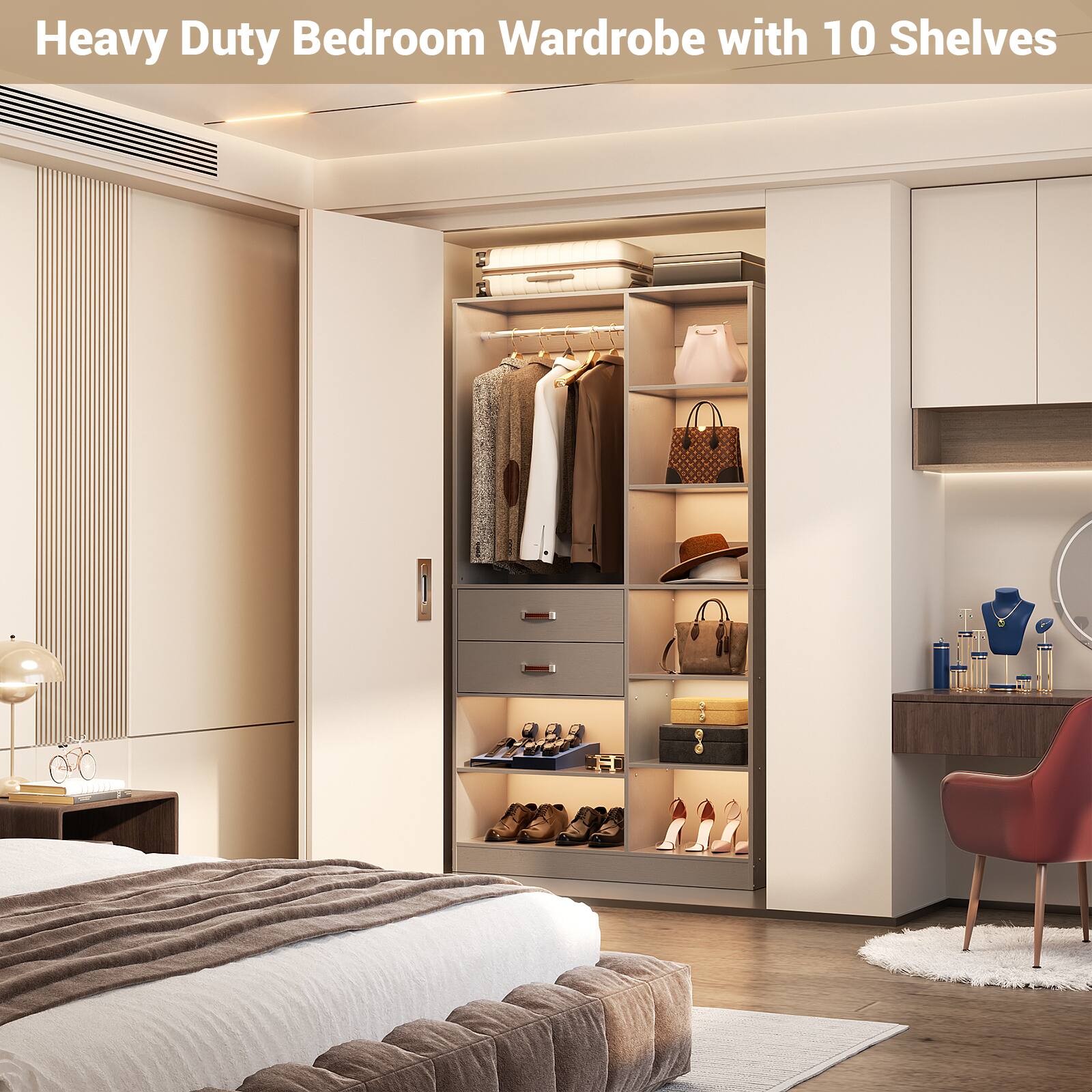 Heavy Duty Bedroom Wardrobe with 10 Shelves