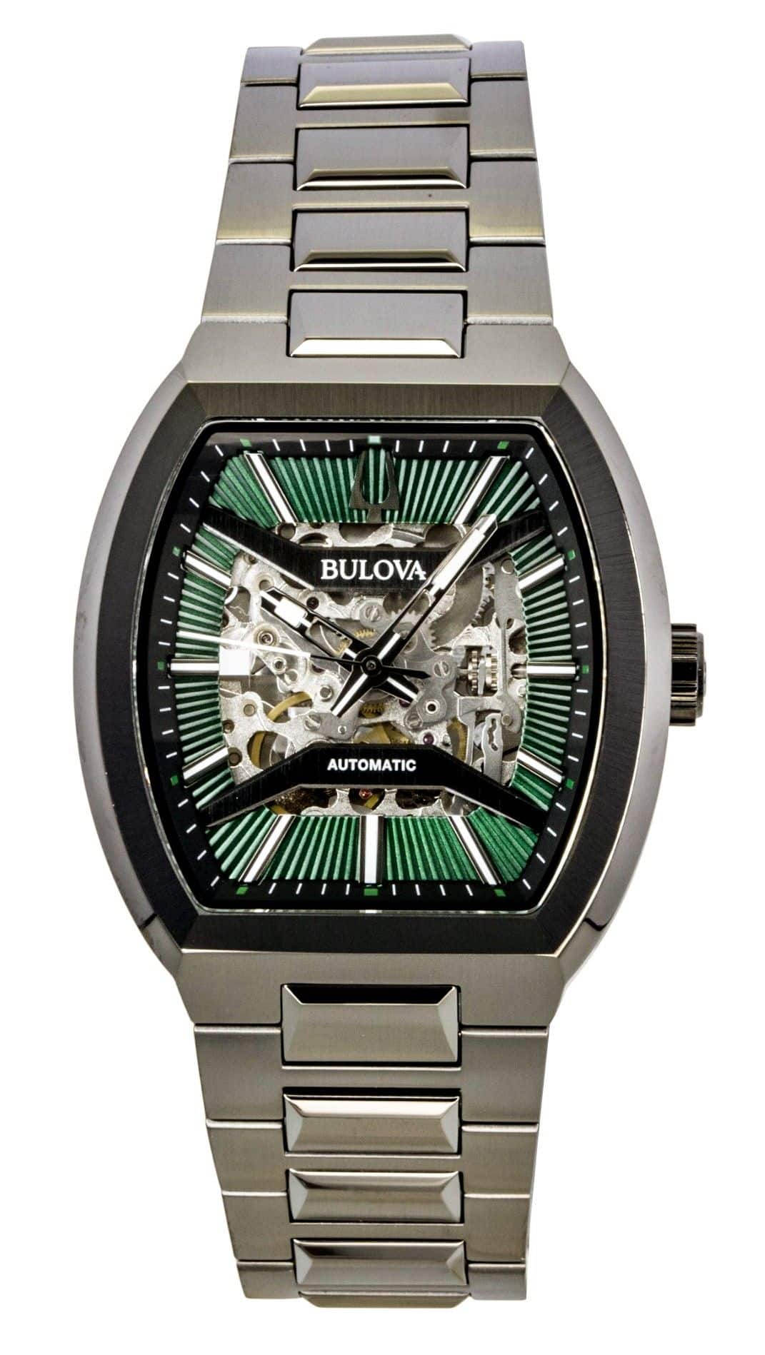 Bulova - Maquina Stainless Steel Skeleton Dial Automatic 98A321 Mens Watch - Green