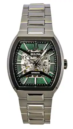Bulova - Maquina Stainless Steel Skeleton Dial Automatic 98A321 Mens Watch - Green