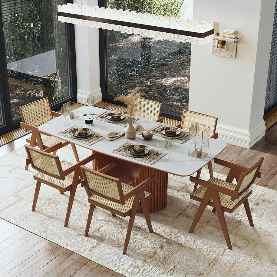 Alt View 1. POVISON - Mid-Century Modern Solid Wood Rattan Dining Chairs Set of 2 Armchairs for Kitchen & Bedroom, Light Walnut & Khaki - Light Walnut & Khaki.