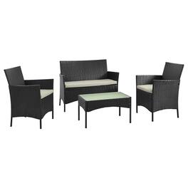Manhattan Comfort - Imperia Modern 4-Piece Patio Conversation Set - Black and Cream