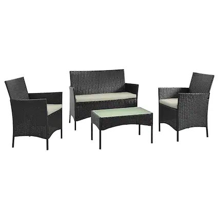 Front. Manhattan Comfort - Imperia Modern 4-Piece Patio Conversation Set - Black and Cream.