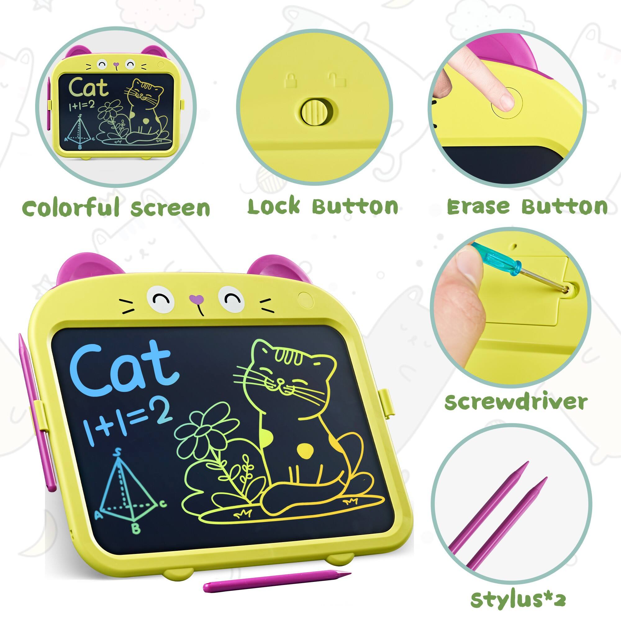 - Cat
- 1+1=2
- colorful screen
- Lock Button
- Erase Button
- 2 screwdriver
- stylus*2