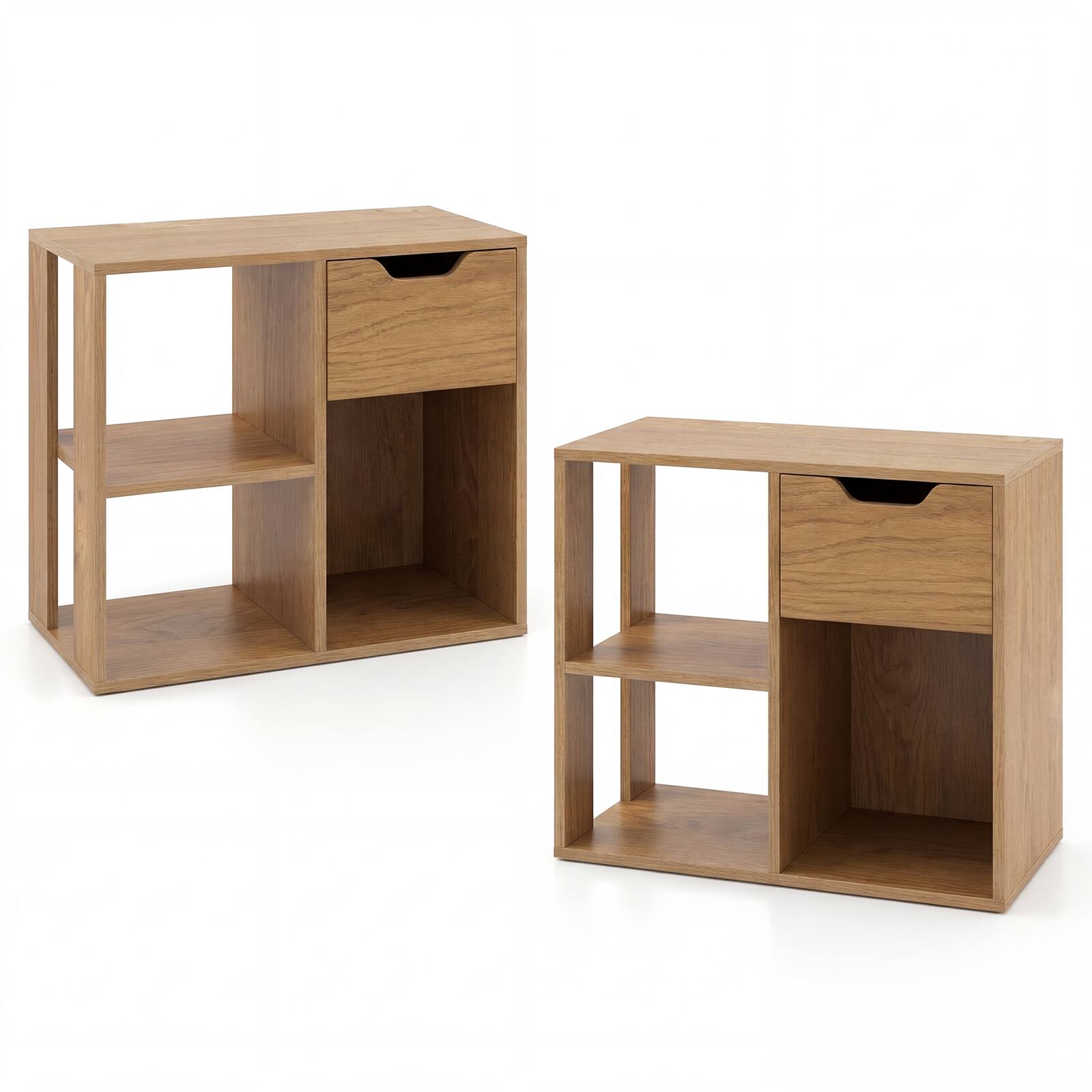 Alt View 9. Costway - Costway 2 PCS Bookshelf with Drawer, Freestanding Storage & Display Shelf for Living Room - Natural.