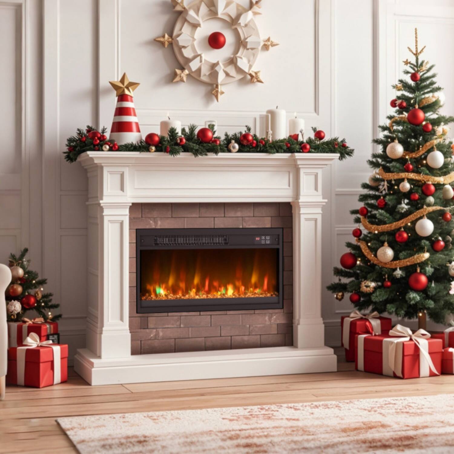 Angle. LUCKY ONE - 23 Inch Recessed Electric Fireplace Insert with Remote & 8 Flame Colors - Black.