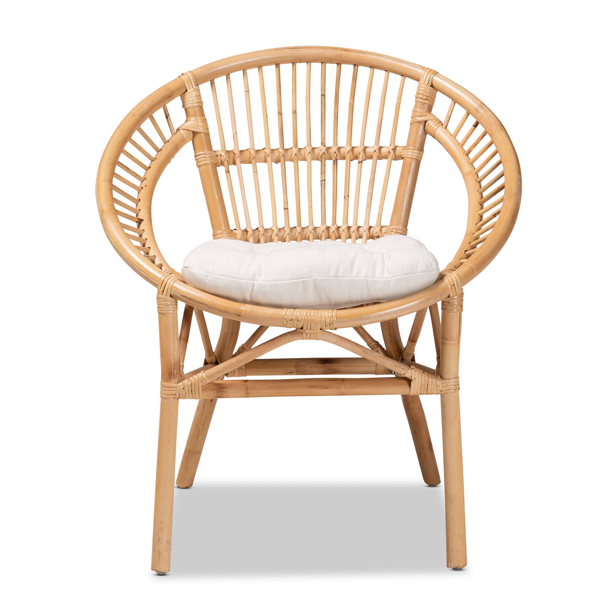 Angle. bali & pari - Adrina Modern Bohemian Rattan Dining Chair - White/Natural Brown.