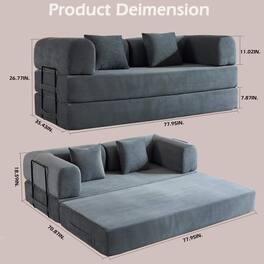 Roomtec - Convertible Sleeper Sofa Bed with Cylindrical Pillow Corduroy Folding Mattress Couch with FixedShape Frame Floor Sofa - Gray