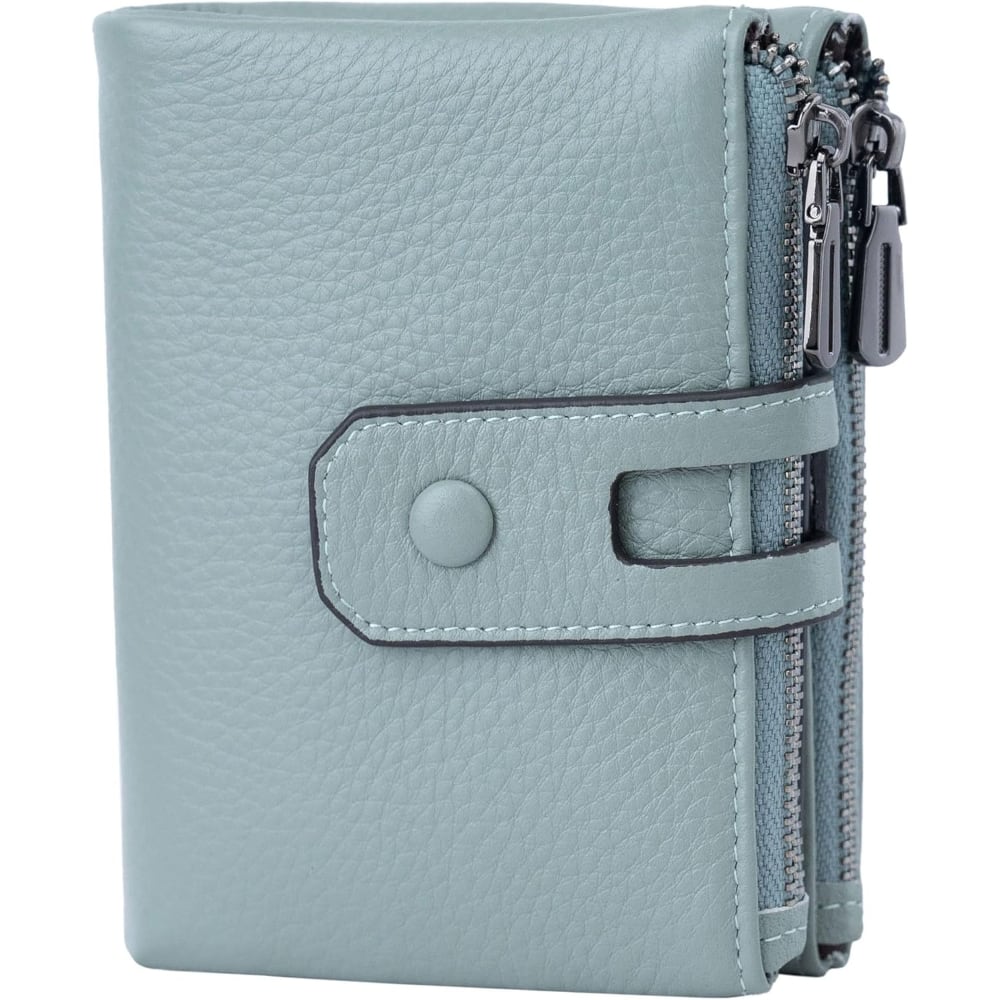ZUQIETA - Small Soft Leather RFID Wallet - Double Zipper Pocket for Women - Mint Green