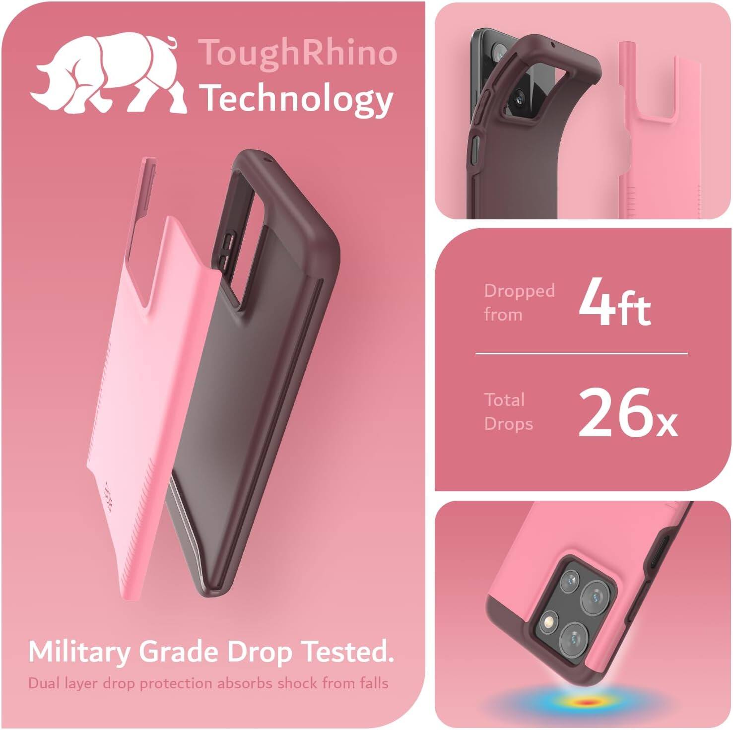ToughRhino Technology

Dropped from 4ft  
Total Drops 26x

Military Grade Drop Tested.  
Dual layer drop protection absorbs shock from falls
