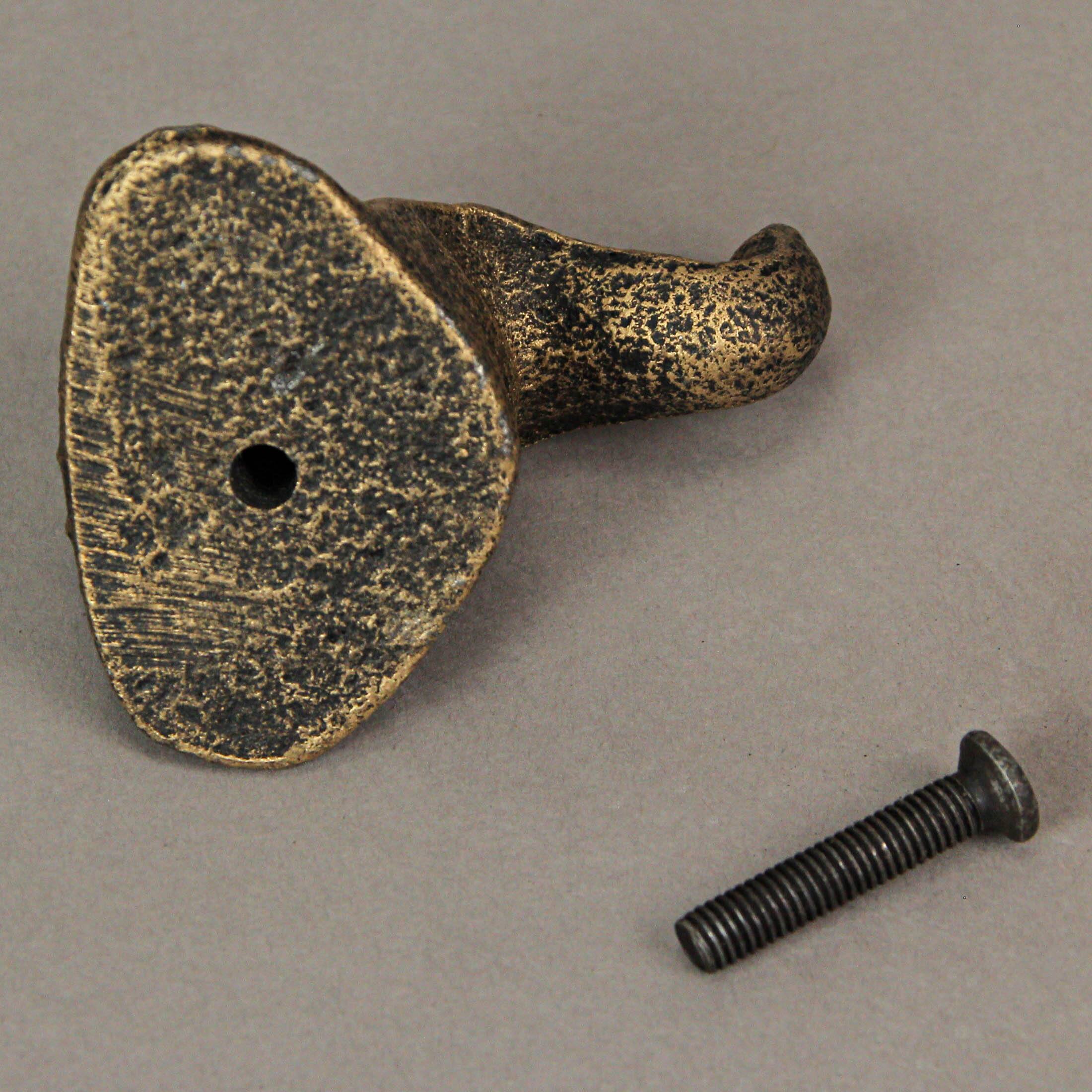 Alt View 2. Zeckos - Antique Gold Finish Cast Iron Elephant Head Cabinet Knob Drawer Pulls Set of 6 - Gold.