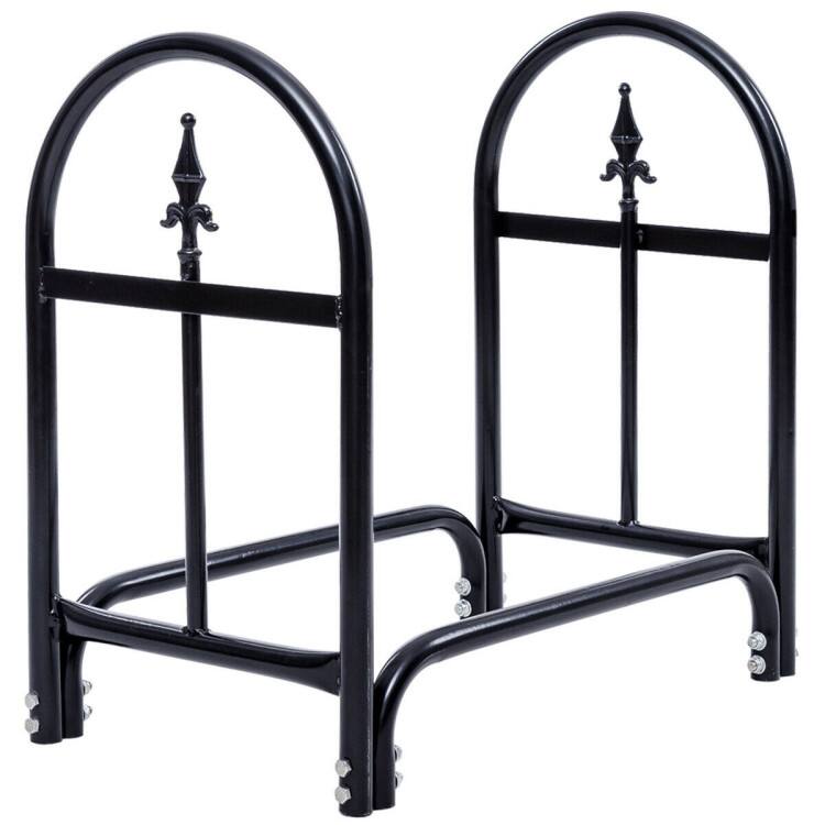 Front. SlickBlue - Heavy Duty 2-Foot Steel Firewood Storage Rack for Outdoor Use - Black.