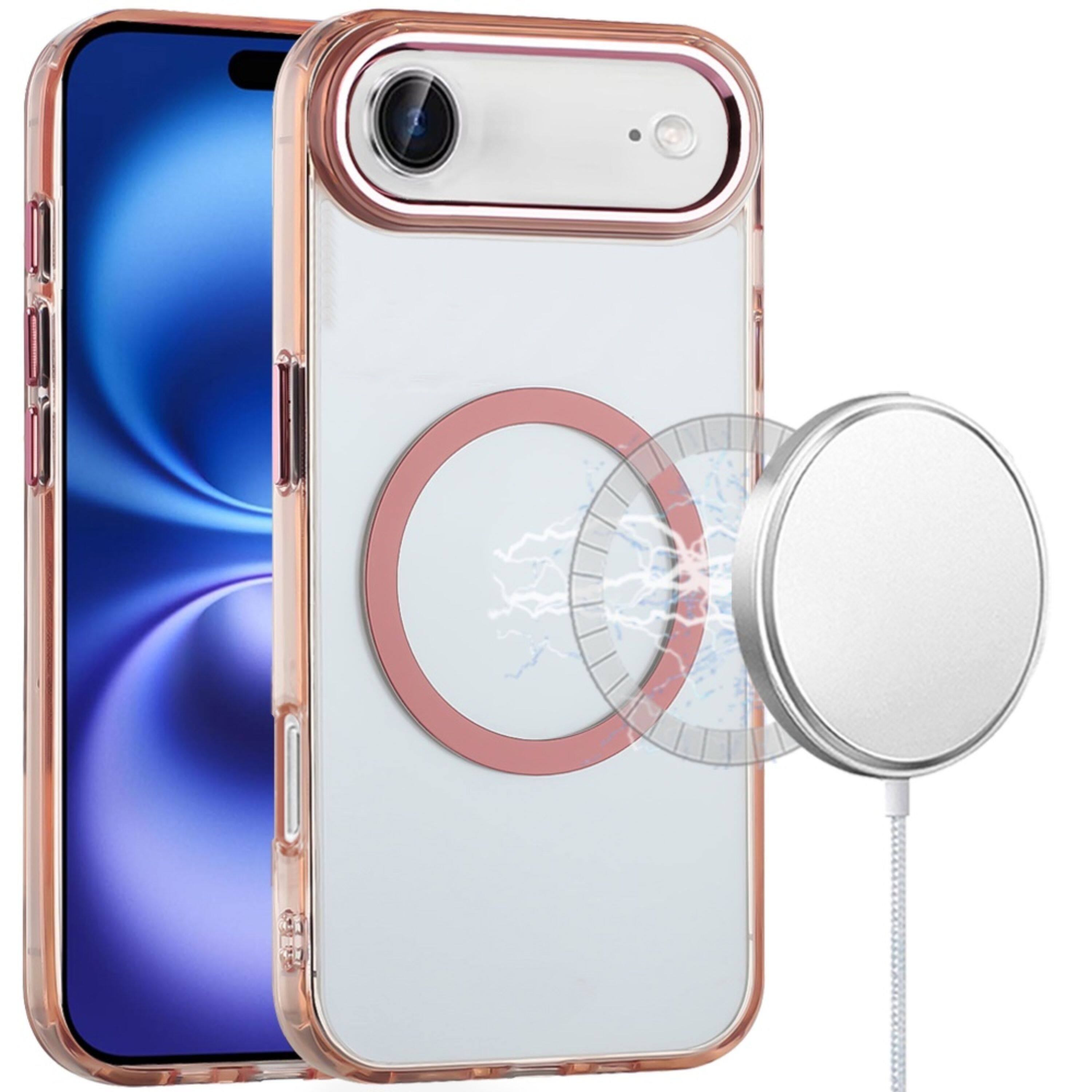 Angle. Kitcheniva - Trans-Clear Metal Buttons Phone Case With Tempered Glass For iPhone Air Rose Gold - Rose Gold.