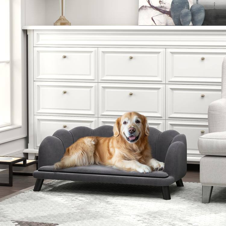 Alt View 3. PULUZ - Pearl Design Pet Sofa for Medium and Large Sized Dogs, Pet Bed with Cushion and Solid Wood Legs - Charcoal Gray.