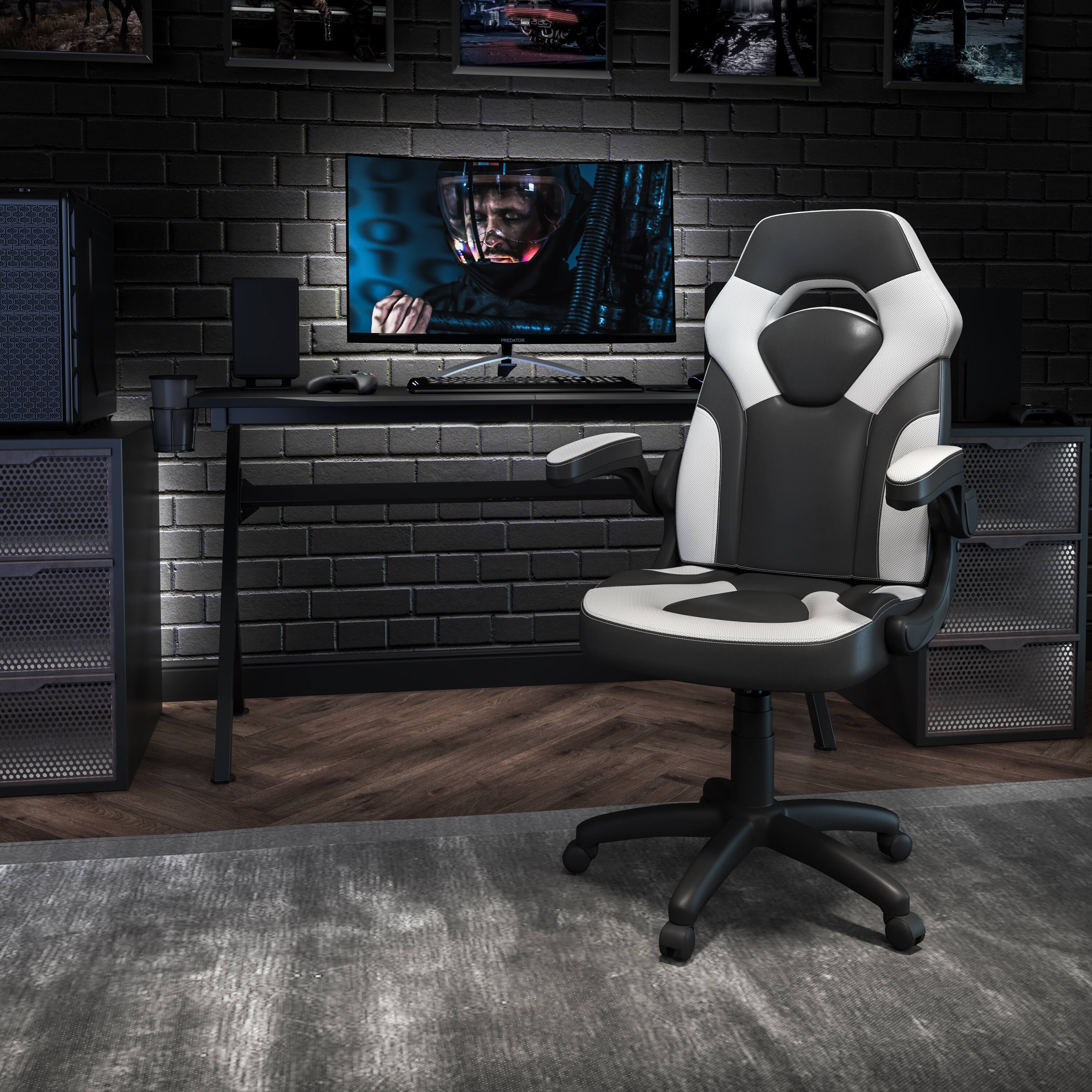 Angle. Flash Furniture - X10 Gaming Chair, Racing Style Ergonomic Office Chair, Height Adjustable Swivel Computer Chair with Flip-Up Arms, White/ - White.