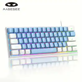 MageGee - 60% Gaming Keyboard, RGB Backlit 61‑Key Ultra‑Compact TS91 Ergonomic Waterproof Mechanical‑Feeling - WhiteBlue