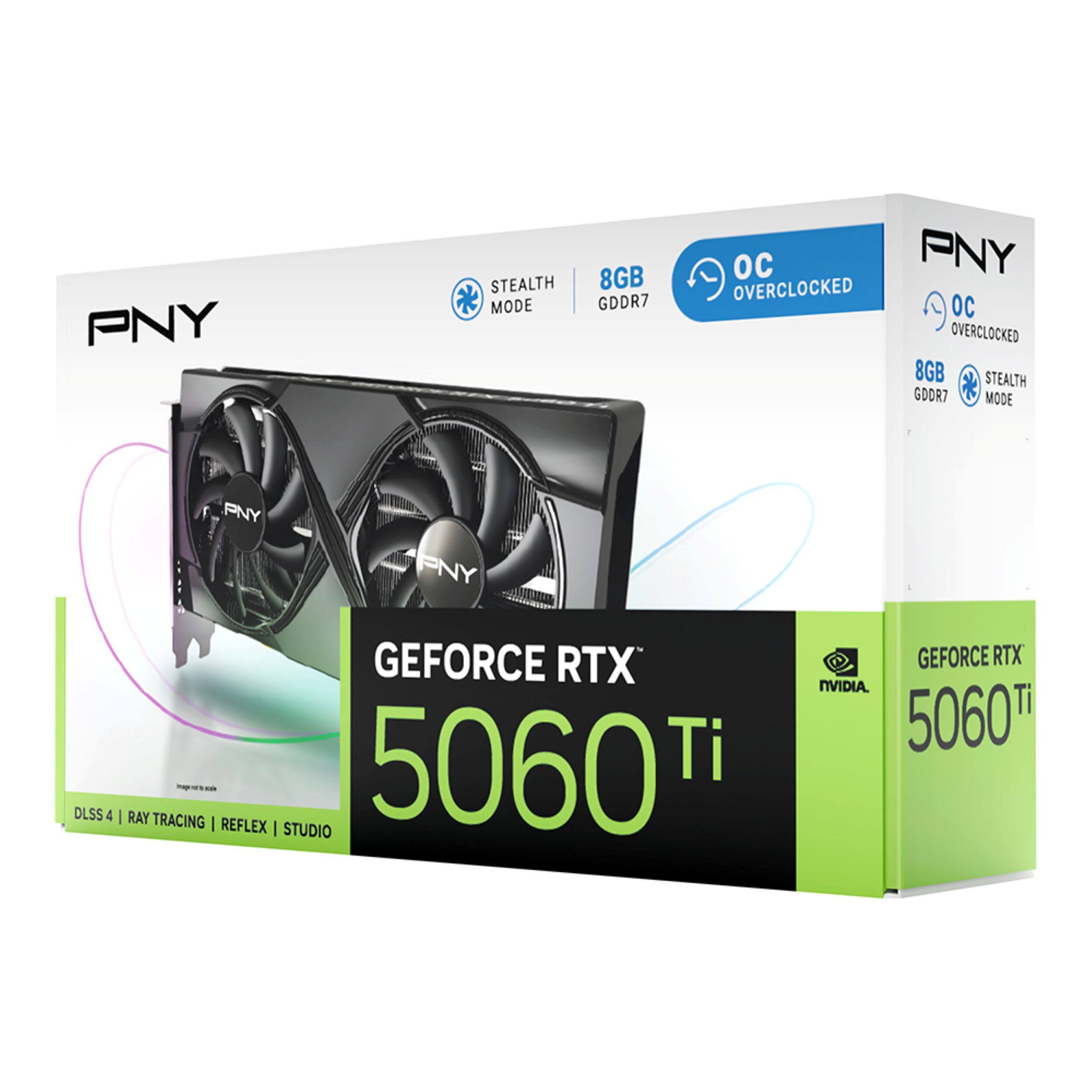 PNY STEALTH MODE 8GB GDDR7 OC PNY OVERCLOCKED OC OVERCLOCKED 8GB STEALTH GDDR7 MODE PNY PNY DLSS 4 GEFORCE RTX 5060 Ti | RAY TRACING | REFLEX | STUDIO GEFORCE RTX NVIDIA