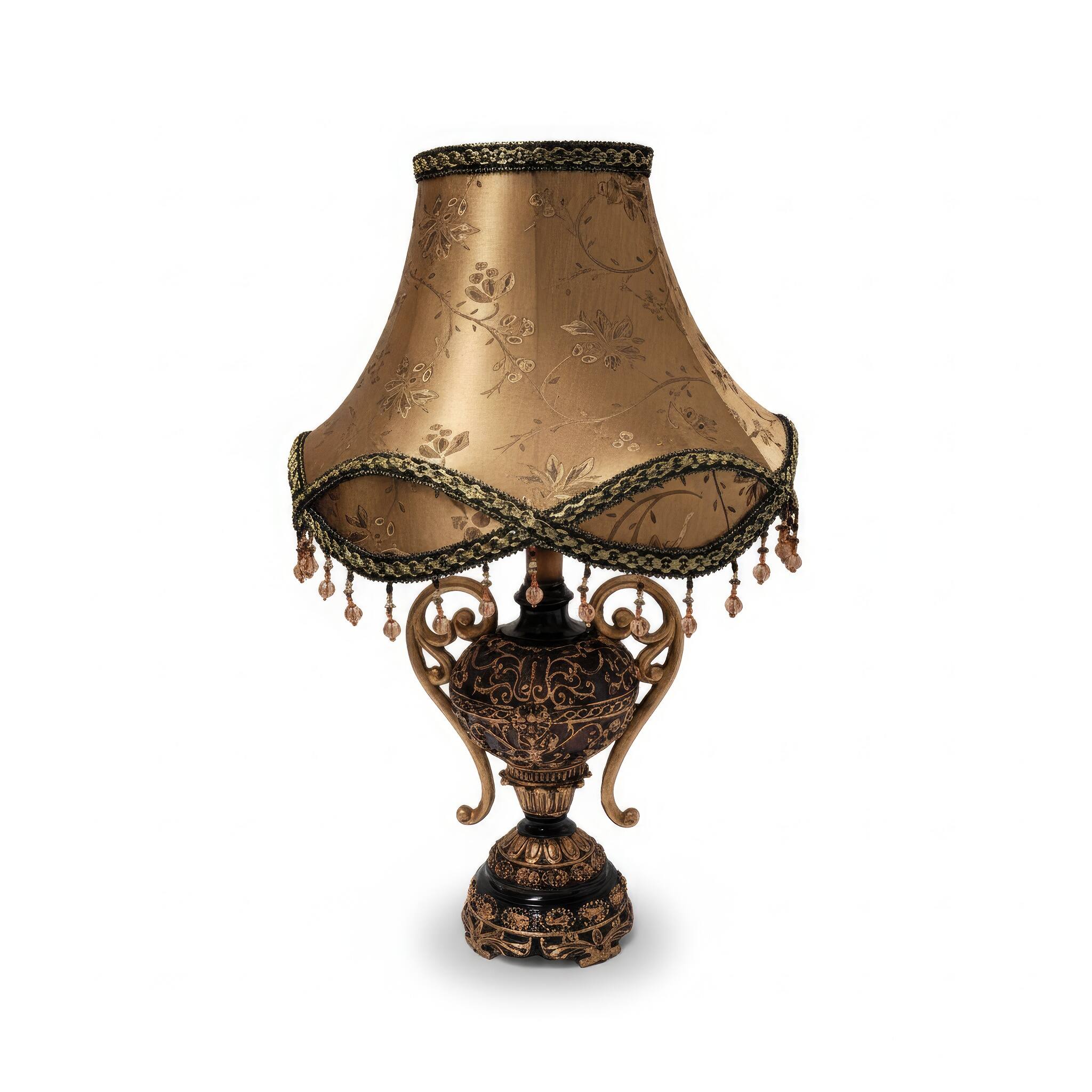 Angle. FC Design - 24"H Decorative Vase w/ Brown Palace Style Beaded Shade Table Lamp.