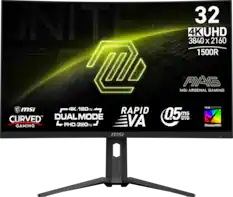 UNITE 32 4K UHD 3840 x 2160 1500R MSI MAG ARSENAL GAMING VESA CERTIFIED 4K/160Hz RAPID 0.5 ms GTG DUAL MODE CURVED FHD/320Hz VA DisplayHDR