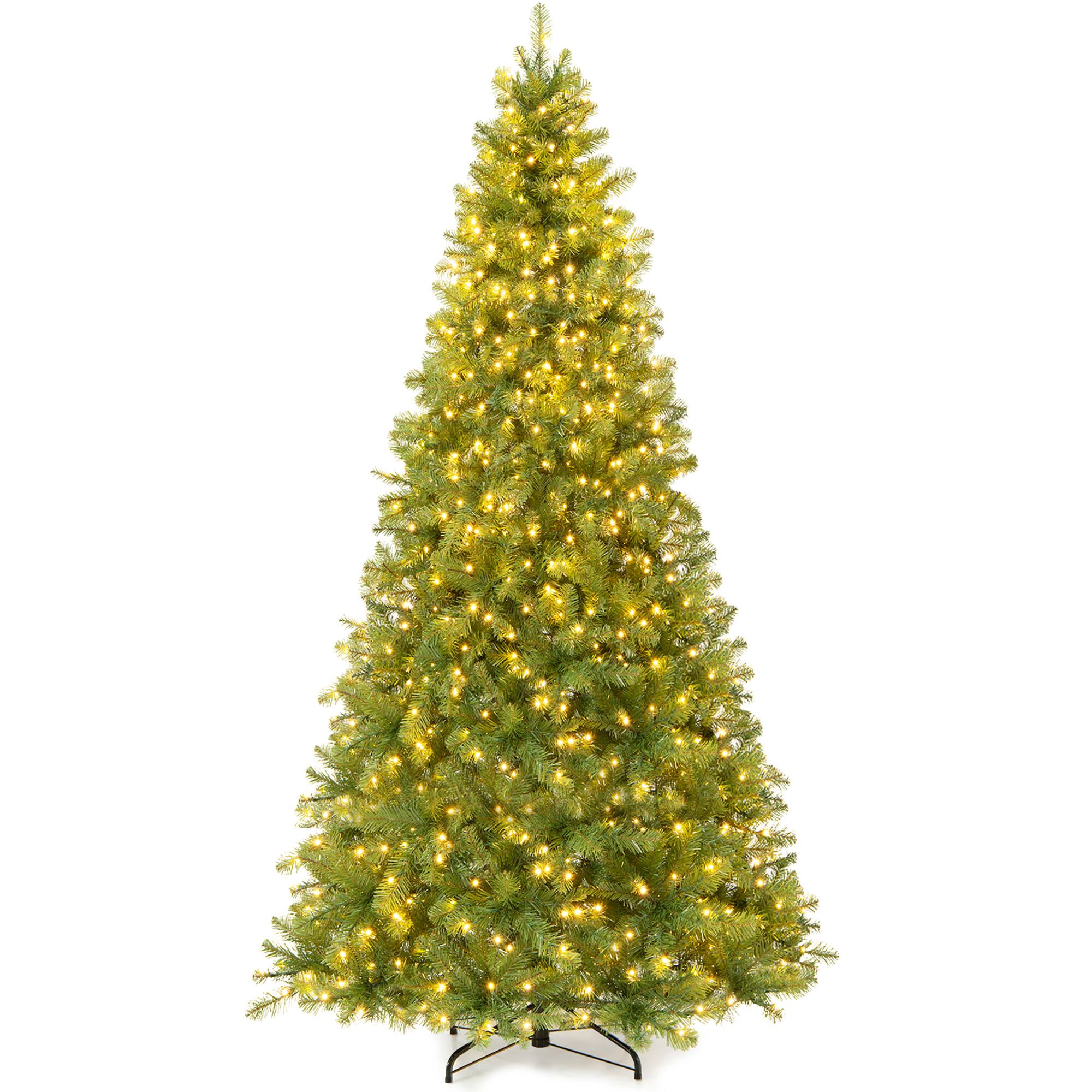 Gymax - 8' Pre-Lit Artificial PVC Christmas Tree Hinged 880 LED Lights Metal Stand - Green