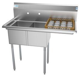 Koolmore - 43 in. Two Compartment Sink with Drainboard, Bowl Size 12"x 16"x 10" SB121610-16R3 - Stainless Steel