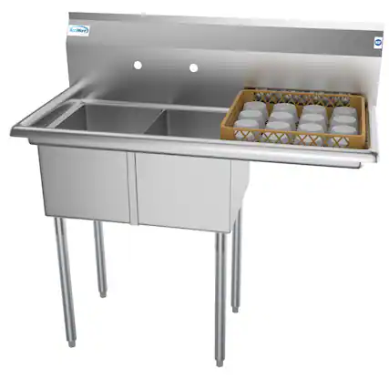 Front. Koolmore - 43 in. Two Compartment Stainless Steel Sink with Drainboard, Bowl Size 12"x 16"x 10" SB121610-16R3 - Stainless Steel.