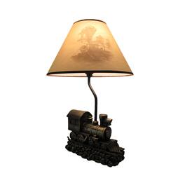 Zeckos - Light in the Tunnel Steam Train Engine Table Lamp with Shade - Brown
