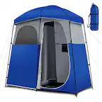 Front. Costway - Costway Double-Room Camping Shower Toilet Tent with Floor Oversize Portable Storage Bag - Blue.