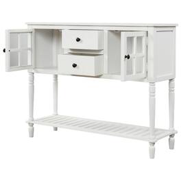 Ecooso - Sideboard Console Table with Bottom Shelf, Farmhouse Wood/Glass Buffet Storage Cabinet for Living Room - White