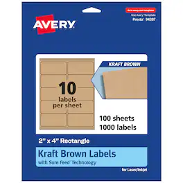 Avery - Kraft Rectangle Labels, 2" x 4", 1,000 Labels - Brown