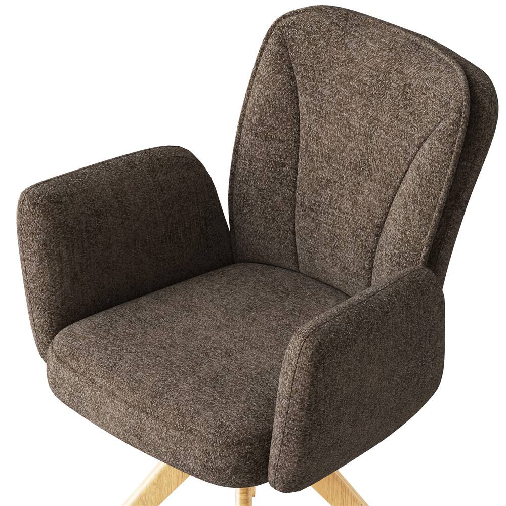 Alt View 2. POVISON - Mid-Century Modern Upholstered Swivel Wood Dining Chairs Set of 2, Fabric Armchairs for Dining & Living Room, Brown - Brown & Natural Wood.