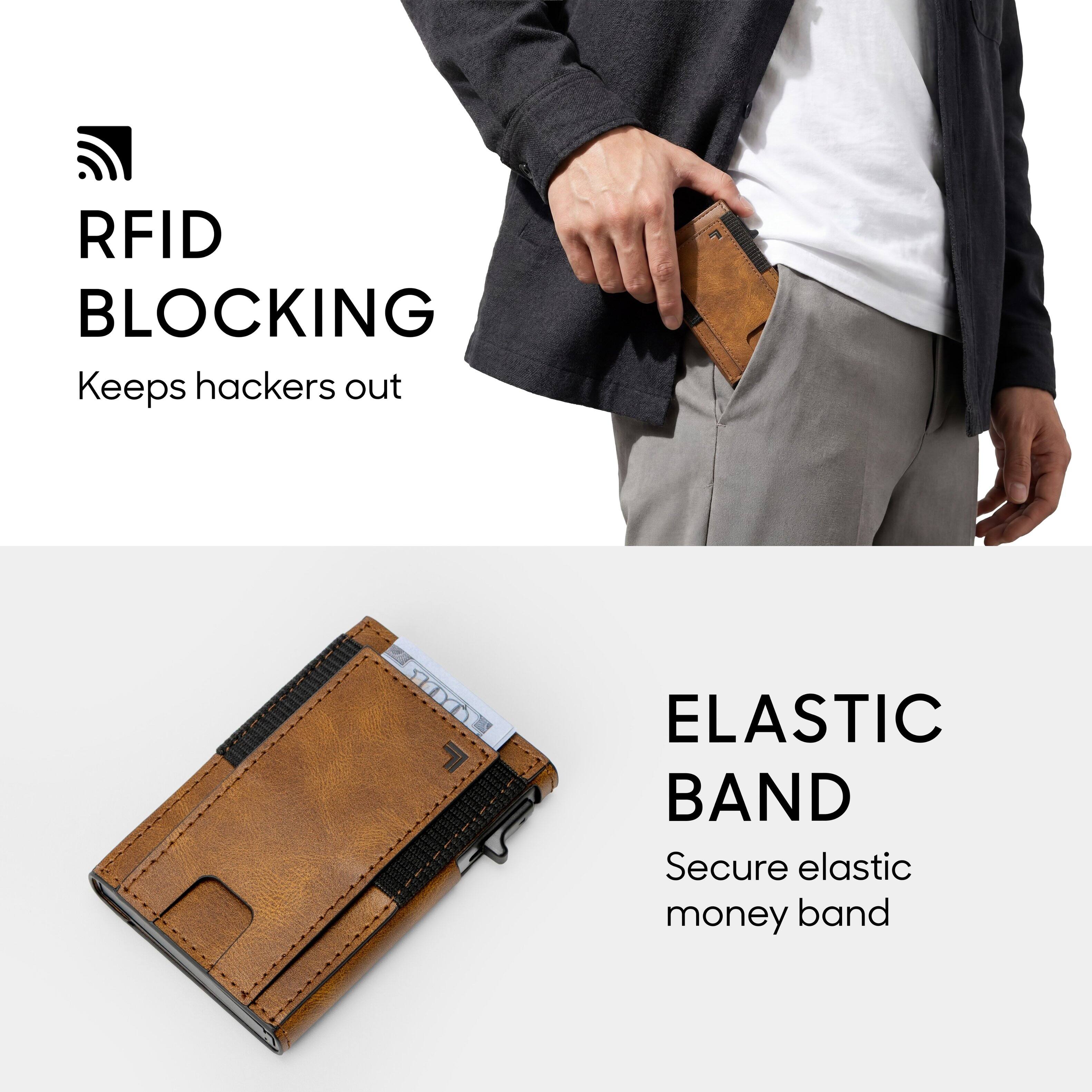 RFID BLOCKING  
Keeps hackers out  

ELASTIC BAND  
Secure elastic money band
