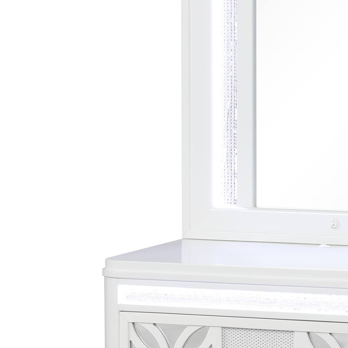 Left. Loheer - Loheer White Modern Nightstand With Mirror Top and Vertical LED Lighting - White.