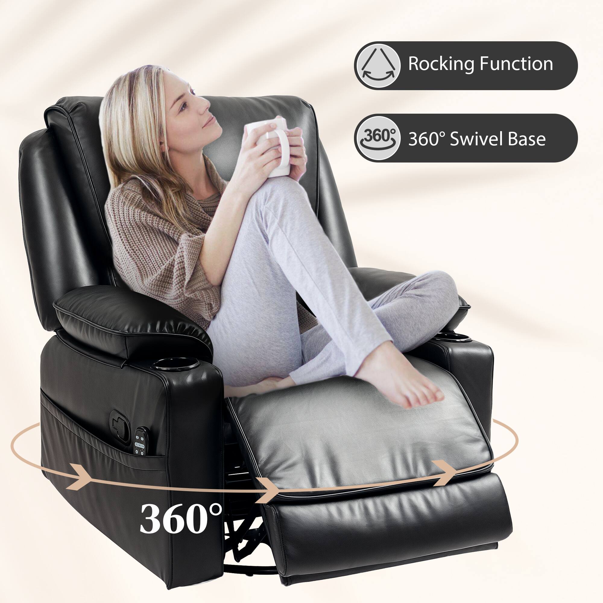 Rocking Function, 360° Swivel Base, 360°